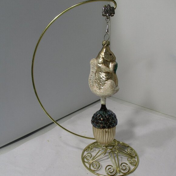 Squirrel and Acorn Glass Christmas Holiday Tree Ornament - Picture 2 of 9